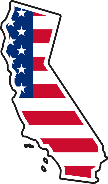 California state borders with USA flag inside